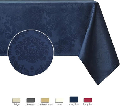 Jacquard Table Cloth Damask Pattern Spillproof Wrinkle Resistant Heavy Weight Soft Tablecloth for Kitchen Dinning Tabletop Outdoor Picnic Rectangle 52 x 70 Inch Navy Blue