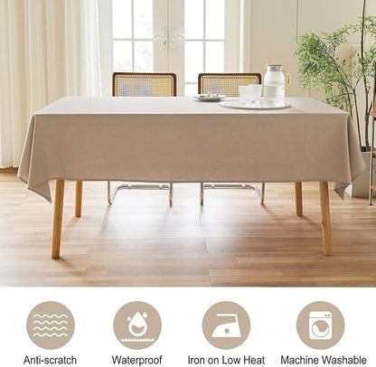 Textured Linen Tablecloth Rectangle 52x70 Waterproof Spill-Proof Wipeable Table Cloth Wrinkle Free Linen Dining Table Cover for Birthday Farmhouse Spring Tablecloths Up to 36‘'X54''