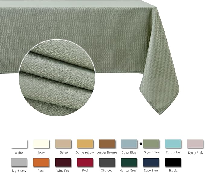 Rectangle Textured Tablecloth Waterproof Spillproof Wrinkle Free Table Cloth, Kitchen Dining Tabletop Decoration, Fabric Table Cover for Outdoor and Indoor Use, 52 x 70 Inch, Sage Green