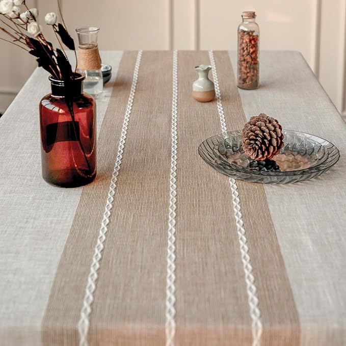 Waterproof Table Cloth, Linens Wrinkle Free Anti-Fading, Rustic Table Cover Decoration for Kitchen Dinning Christmas (Rectangle/Oblong, 55''x70'',4-6 Seats, Light Coffee)