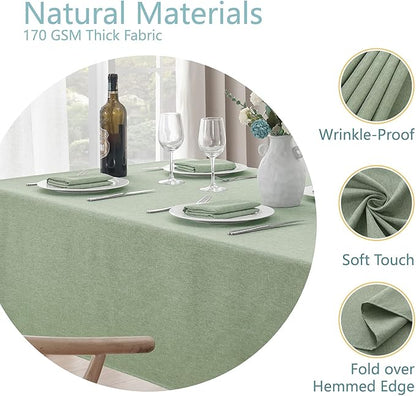 Rectangle Tablecloth Linen Textured Waterproof & Stain Resistant Table Cloth Wrinkle Free Decorative Fabric Farmhouse Table Cover for Dining/Party/Buffet/Wedding, 52 x 70 Inch, Sage Green