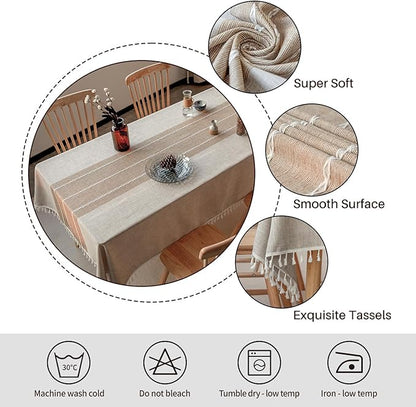 Waterproof Table Cloth, Linens Wrinkle Free Anti-Fading, Rustic Table Cover Decoration for Kitchen Dinning Christmas (Rectangle/Oblong, 55''x70'',4-6 Seats, Light Coffee)