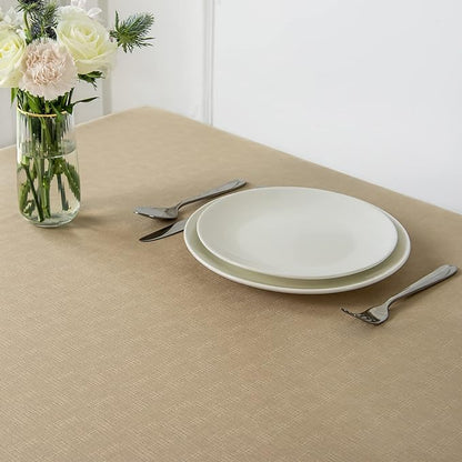 Rectangle Slubby Textured Tablecloth Waterproof Spillproof Wrinkle Free Table Cloth, Kitchen Dining Tabletop Decoration, Fabric Table Cover for Holiday Dinner Parties, 52 x 70 Inch, Beige