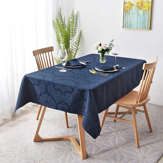 Jacquard Table Cloth Damask Pattern Spillproof Wrinkle Resistant Heavy Weight Soft Tablecloth for Kitchen Dinning Tabletop Outdoor Picnic Rectangle 52 x 70 Inch Navy Blue