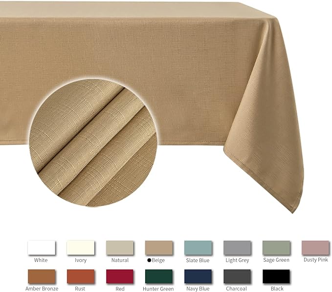 Rectangle Slubby Textured Tablecloth Waterproof Spillproof Wrinkle Free Table Cloth, Kitchen Dining Tabletop Decoration, Fabric Table Cover for Holiday Dinner Parties, 52 x 70 Inch, Beige