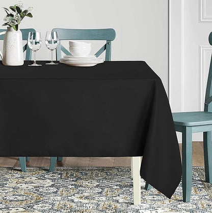 60 x 84 Inch - Stain and Wrinkle Resistant Washable Polyester Table Cloth, Decorative Fabric Table Cover for Dining Tables, Buffet Parties and Camping, Black