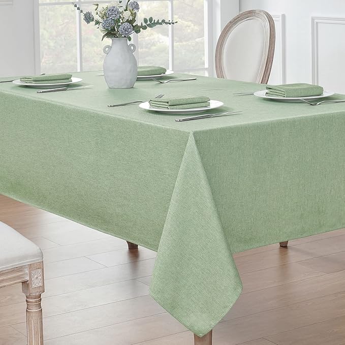 Rectangle Tablecloth Linen Textured Waterproof & Stain Resistant Table Cloth Wrinkle Free Decorative Fabric Farmhouse Table Cover for Dining/Party/Buffet/Wedding, 52 x 70 Inch, Sage Green