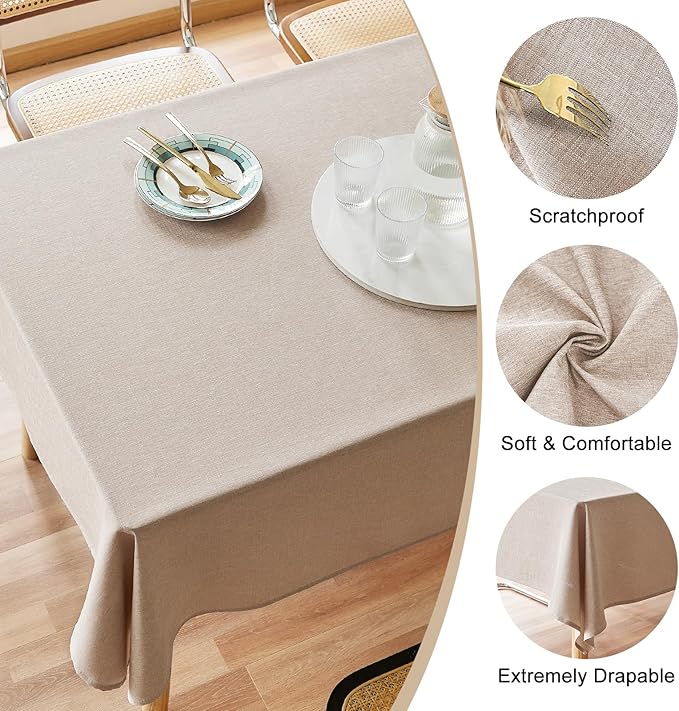 Textured Linen Tablecloth Rectangle 52x70 Waterproof Spill-Proof Wipeable Table Cloth Wrinkle Free Linen Dining Table Cover for Birthday Farmhouse Spring Tablecloths Up to 36‘'X54''