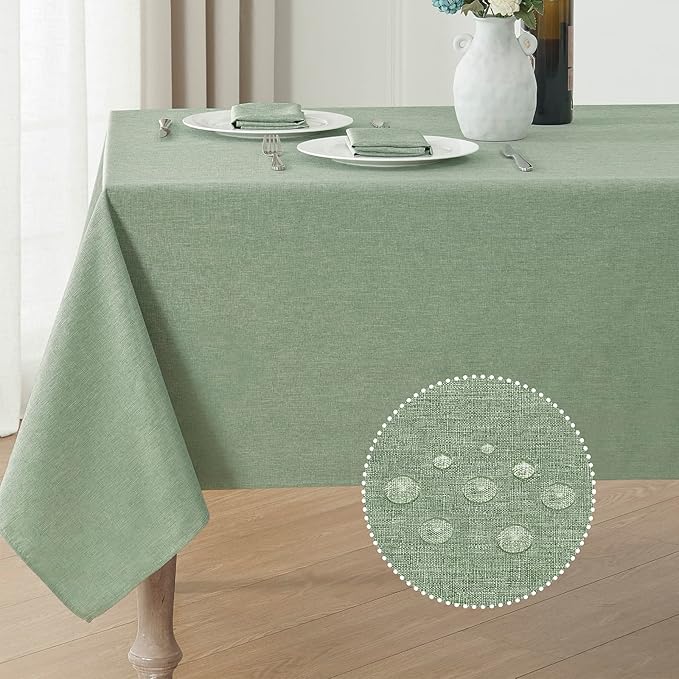 Rectangle Tablecloth Linen Textured Waterproof & Stain Resistant Table Cloth Wrinkle Free Decorative Fabric Farmhouse Table Cover for Dining/Party/Buffet/Wedding, 52 x 70 Inch, Sage Green