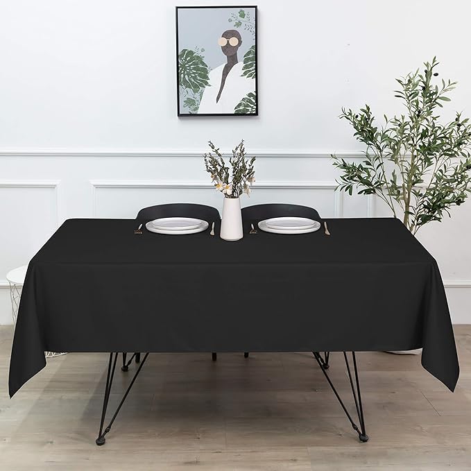 60 x 84 Inch - Stain and Wrinkle Resistant Washable Polyester Table Cloth, Decorative Fabric Table Cover for Dining Tables, Buffet Parties and Camping, Black