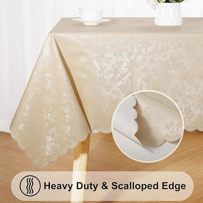 Waterproof Heavy Duty Vinyl Tablecloths, Wipeable Washable Table Cover for Kitchen and Dining Room (Beige, 60" X 84")