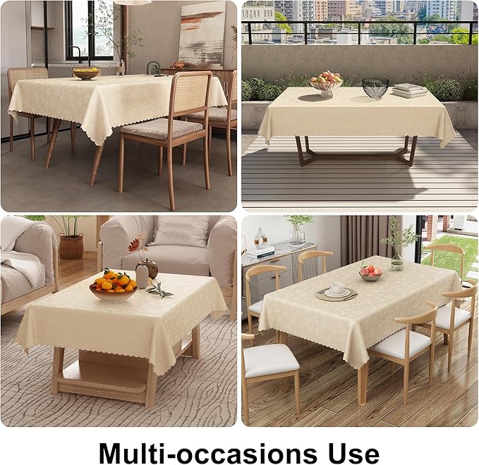 Waterproof Heavy Duty Vinyl Tablecloths, Wipeable Washable Table Cover for Kitchen and Dining Room (Beige, 60" X 84")